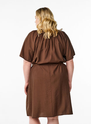 Binienty Damesjurk met korte mouwen, ronde hals, stropdas taille mini Binienty Damesjurk met korte mouwen, ronde hals, stropdas taille mini