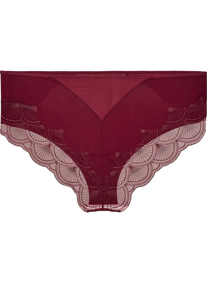 Slip met mesh en geborduurde kanten randen, Rood, Packshot image number 1