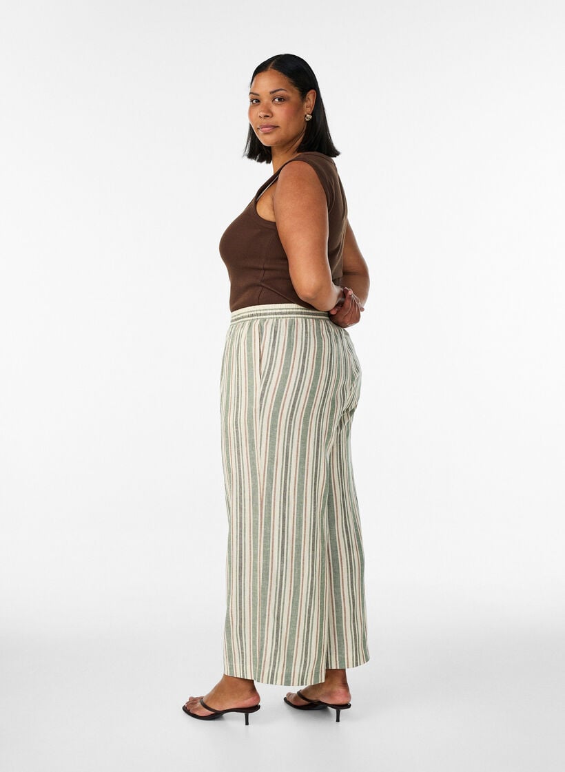 Wijde linnen en viscose broek, Vanille, Model image number 1