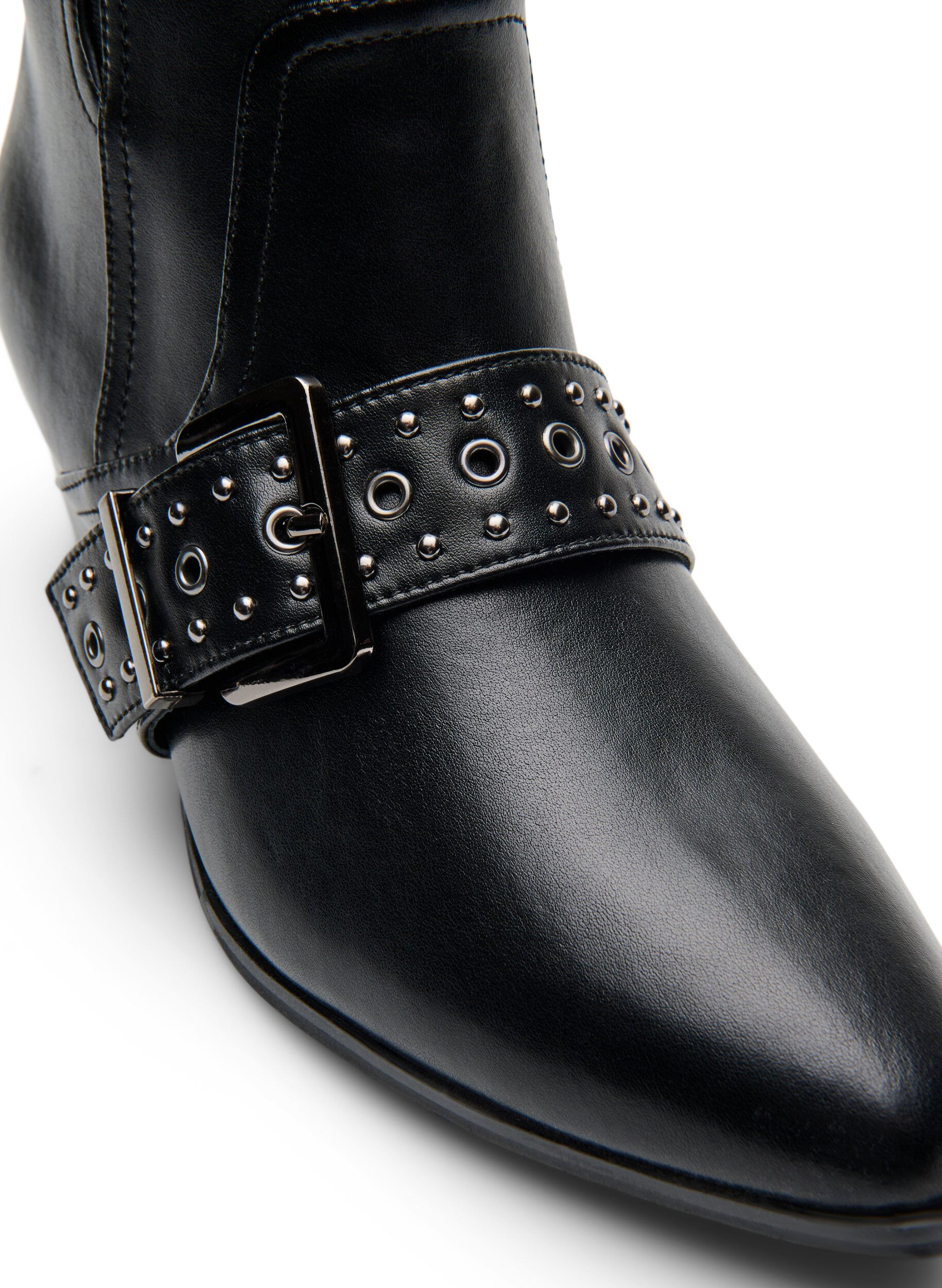 ZizziEnkellaars van leer met gesp en studs, Zwart, Packshot image number 3