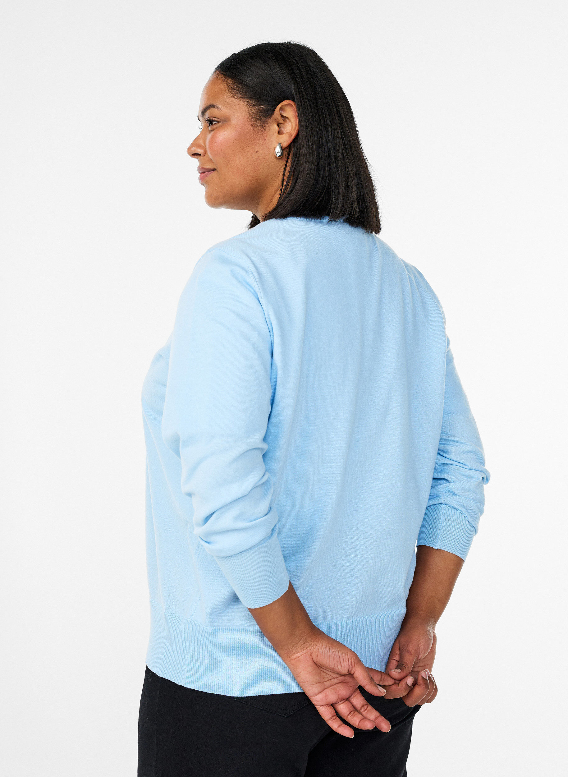 ZizziFijngebreide vest met ronde hals, Blauw, Model image number 2