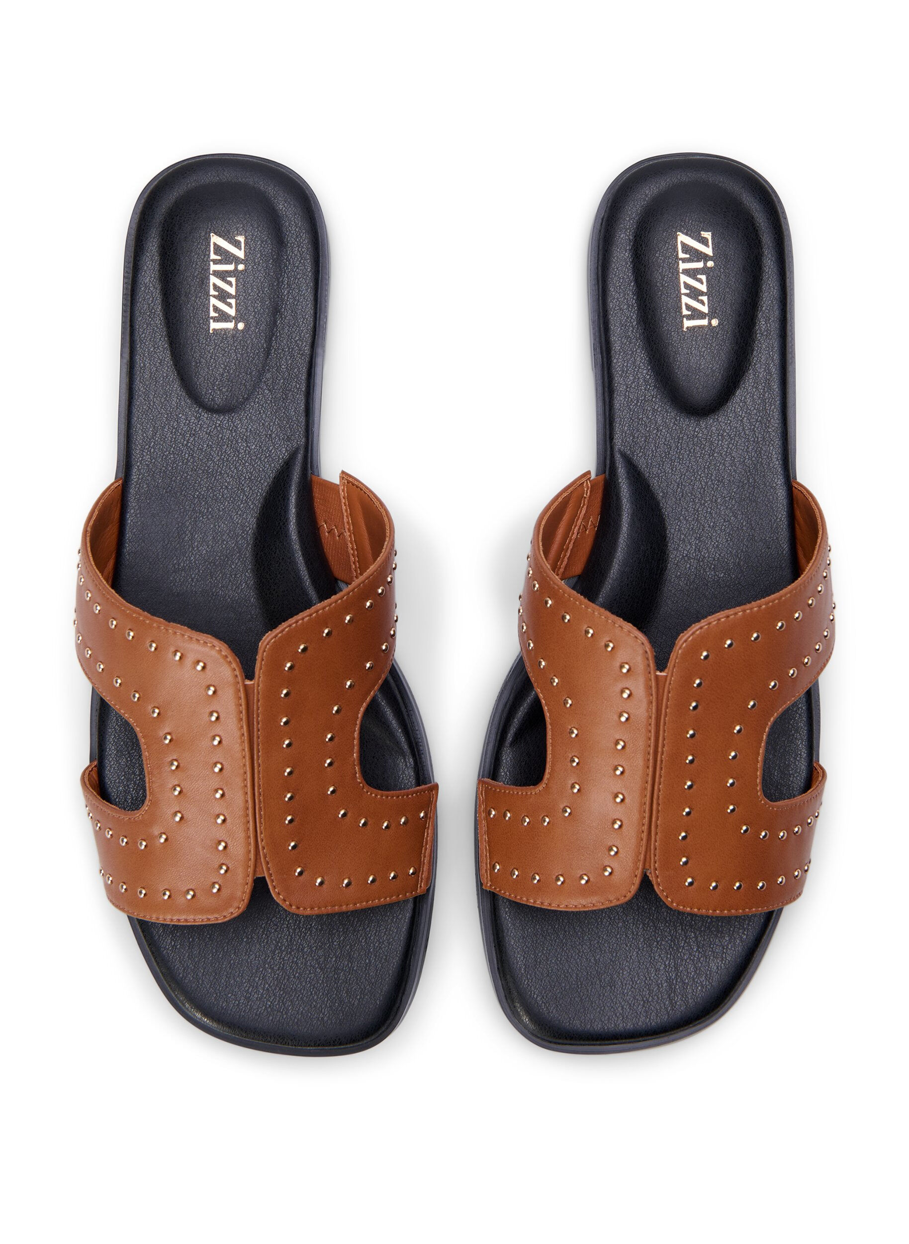 Zizzi Platte sandalen met studs, Bruin, Packshot image number 2
