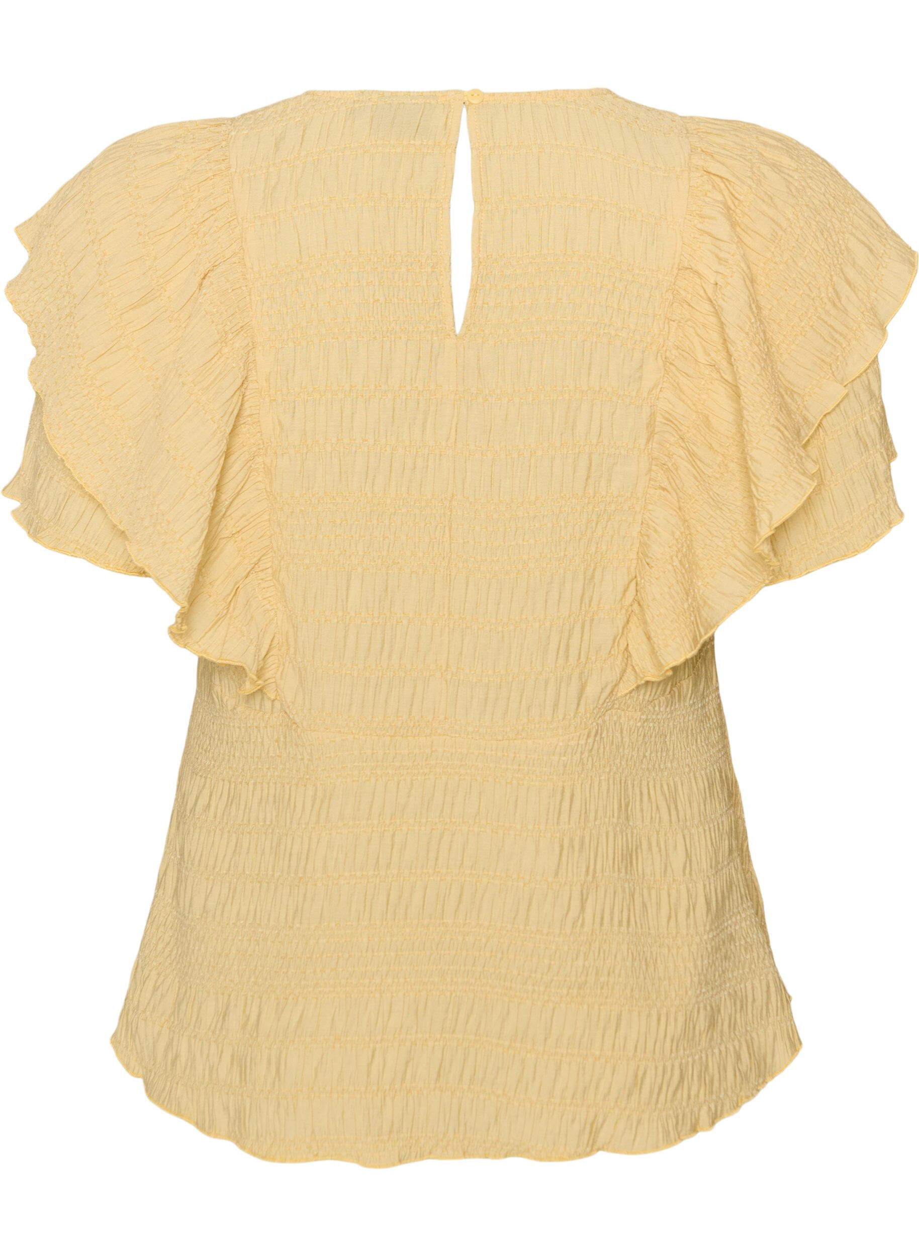 ZizziBlouse met smockstructuur en ruchesmouwen, Geel, Packshot image number 1