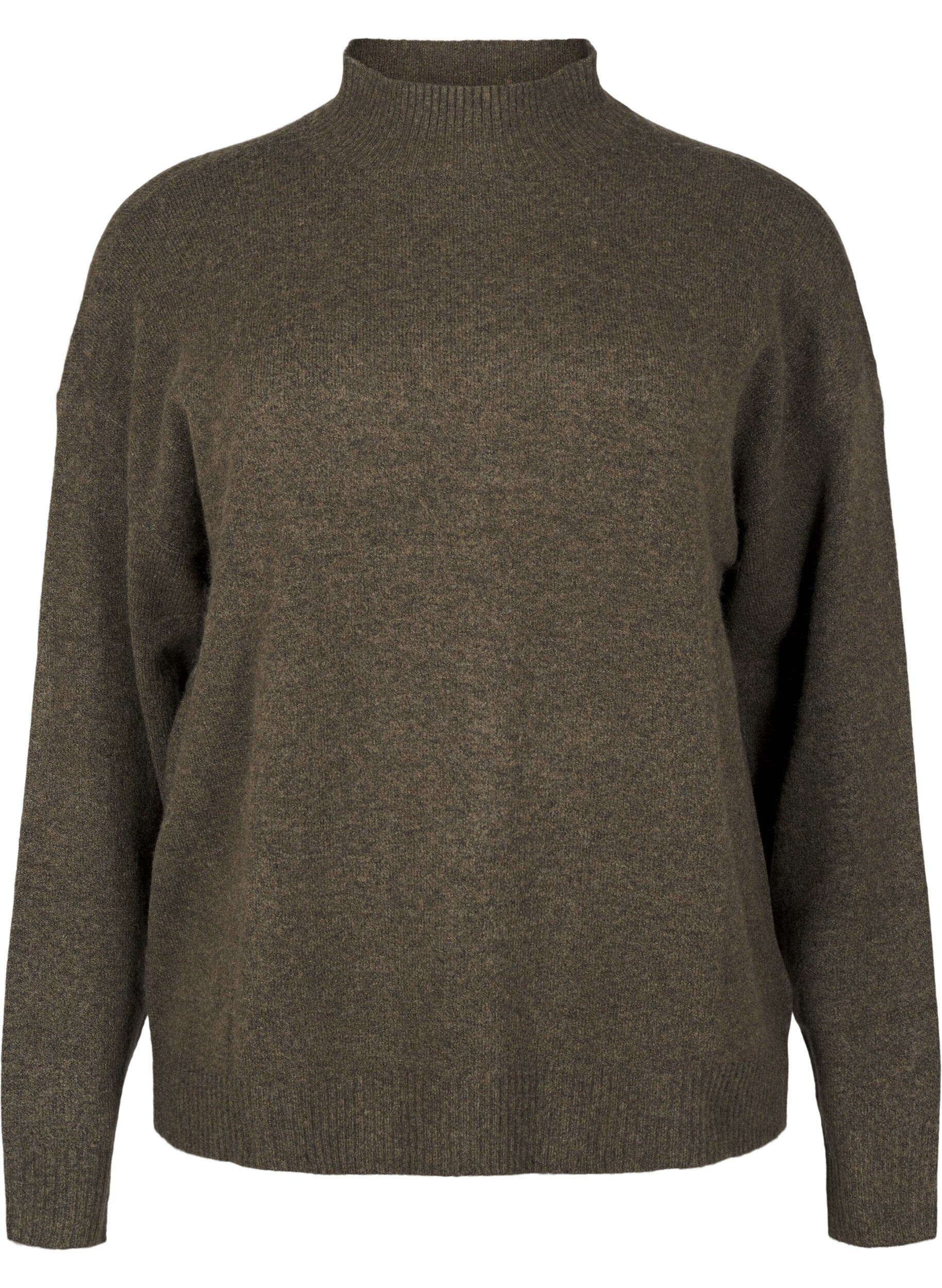 Zizzi Gebreide wollen blouse met hoge hals, Sea Turtle Mel., Packshot image number 0