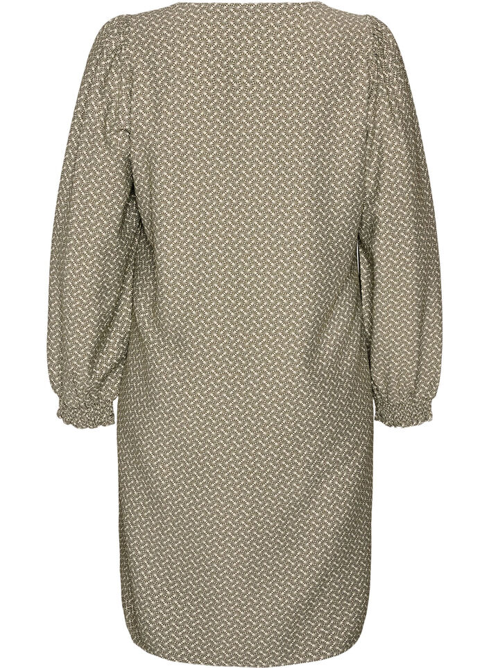 Jurk van viscose met patroon en lange mouwen, Groen, Packshot image number 1