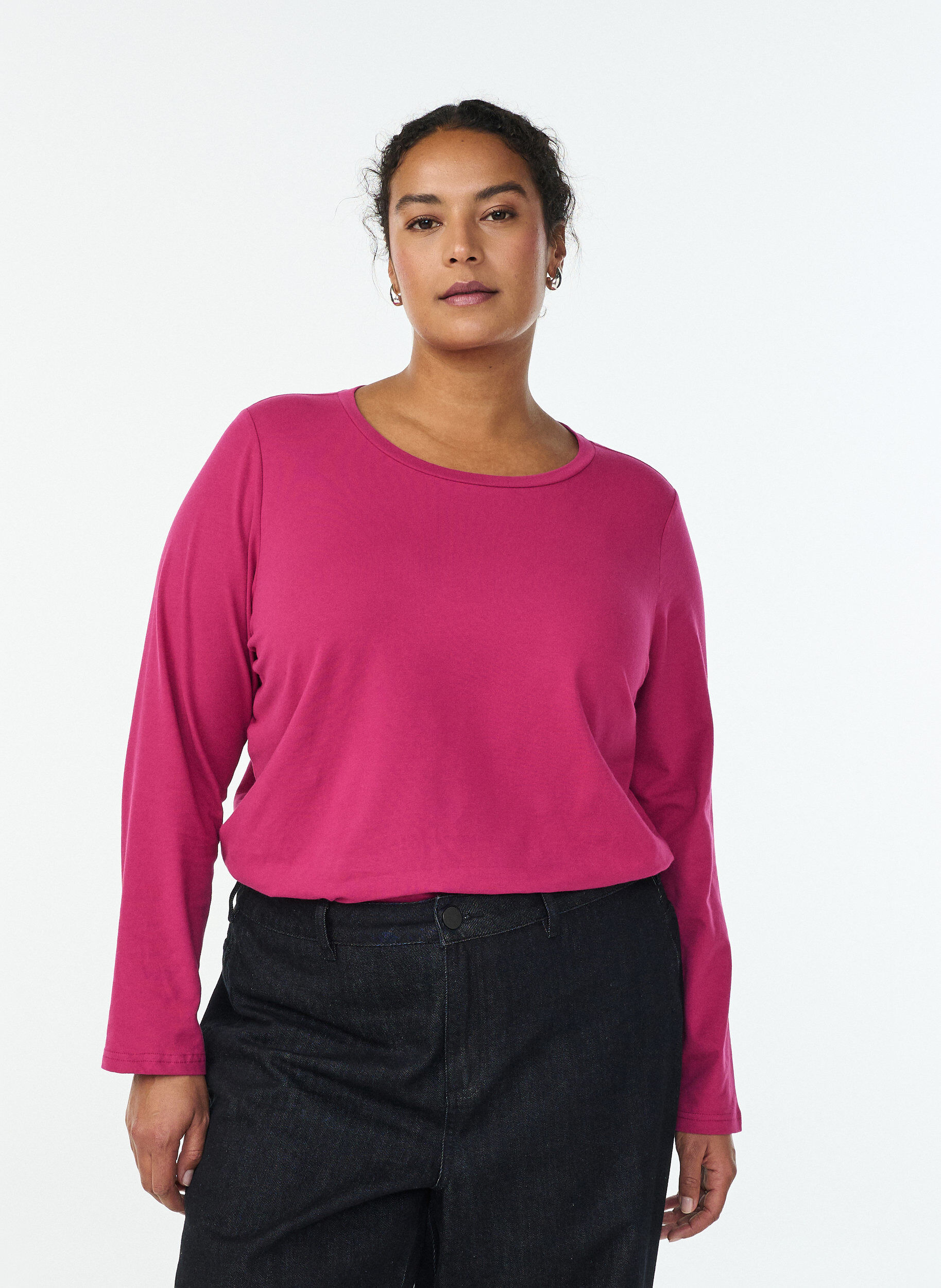 ZizziBasic jersey top met lange mouwen, Roze, Model image number 0