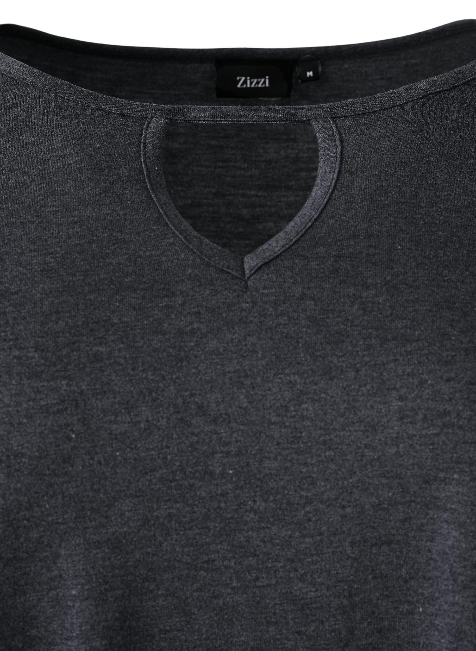 Zizzi Gem&ecirc;leerde blouse met lange mouwen, Black Mel. , Packshot image number 3