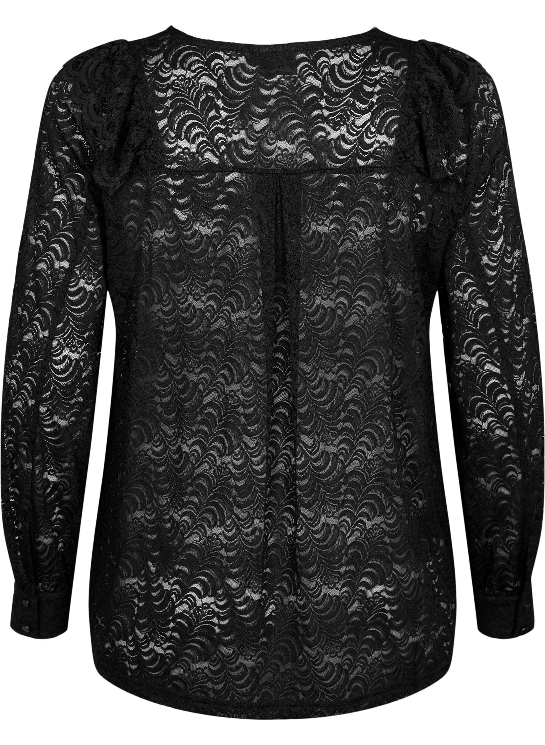 Zizzi Kanten blouse met lange mouw, Black, Packshot image number 1