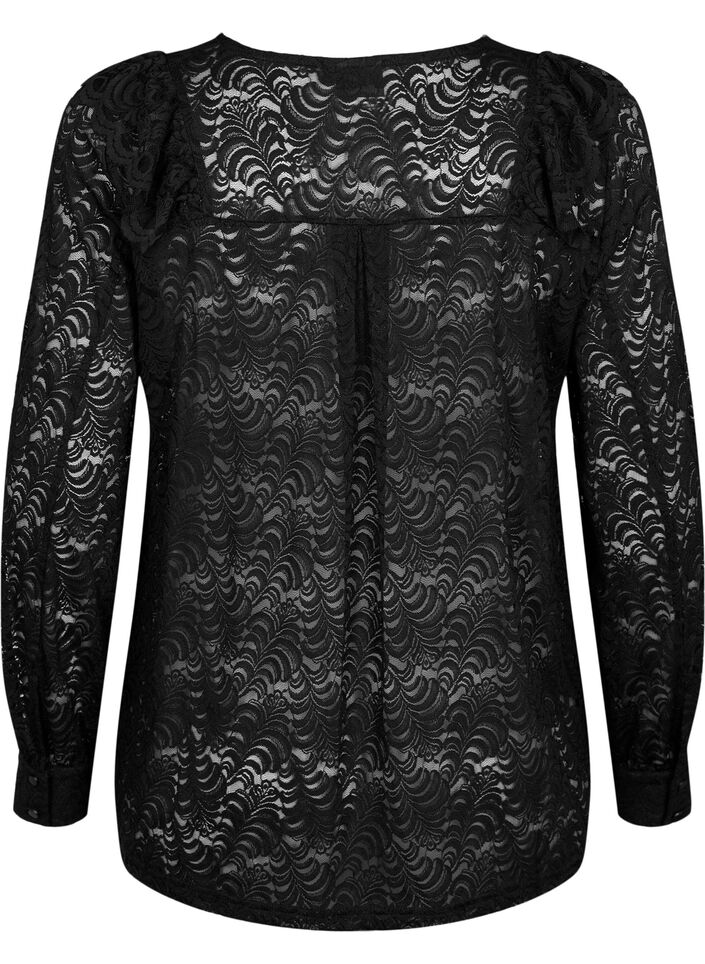 Kanten blouse met lange mouw, Black, Packshot image number 1