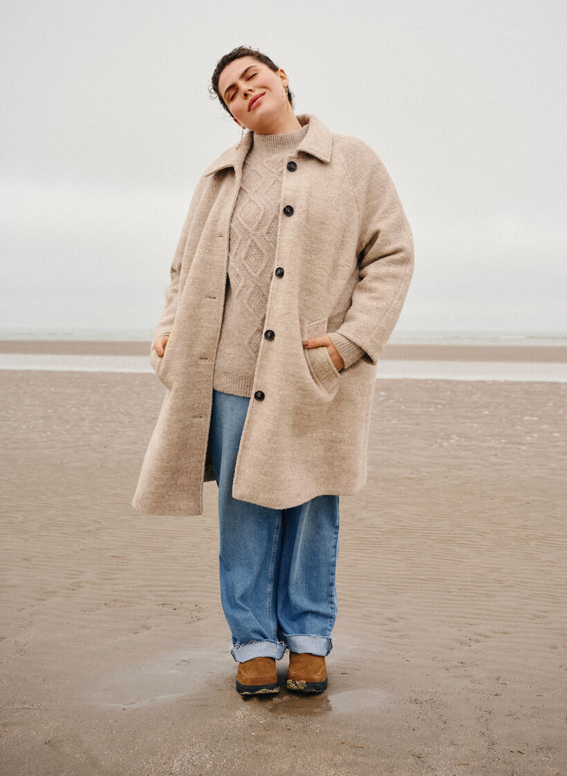 Plaid bouclé jas met knoppen, Simply Taupe, Image image number 1