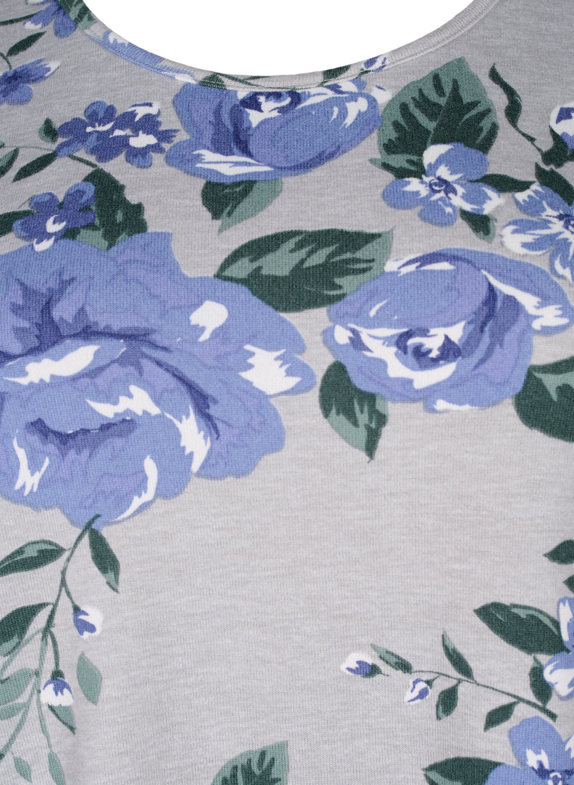 Zizzi Gebloemde blouse met lange mouwen, Blauw, Packshot image number 2