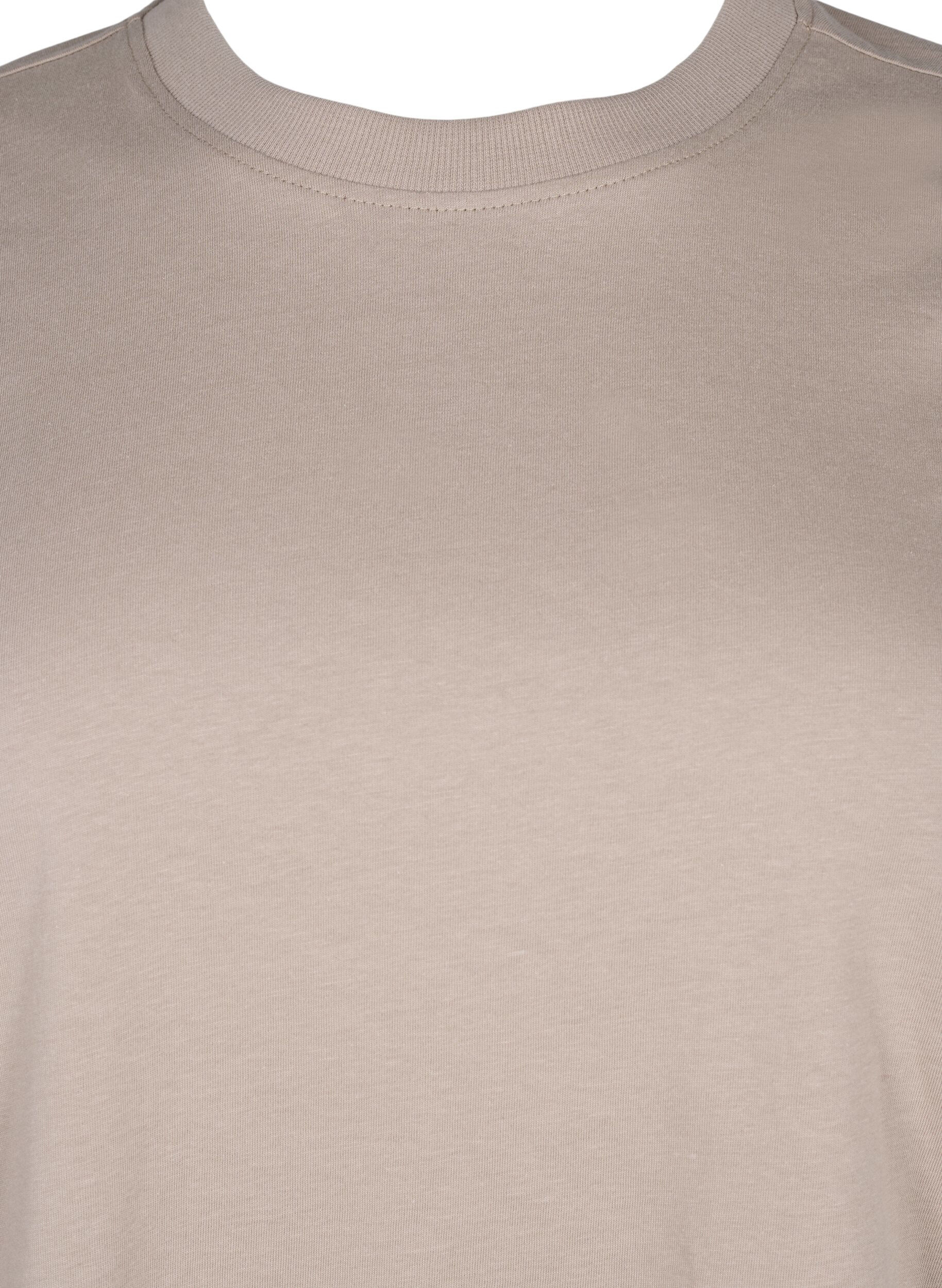 Zizzi Basic katoenen T-shirt met ronde hals, Beige, Packshot image number 2
