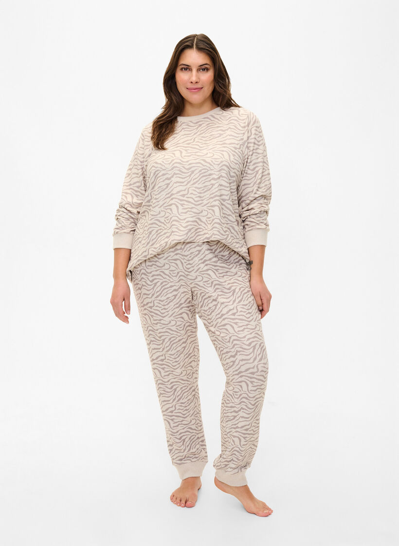 Velours broek met print, Pink Tint AOP, Model image number 0