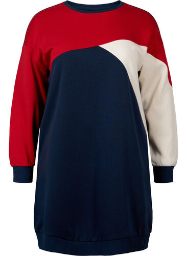 Lang sweatshirt met colorblock, Navy Color Block, Packshot image number 0