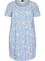 Katoenen jurk met korte mouwen en print, Vanille