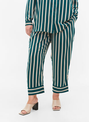 Loszittende broek met strepen, Green Stripe, Model image number 2