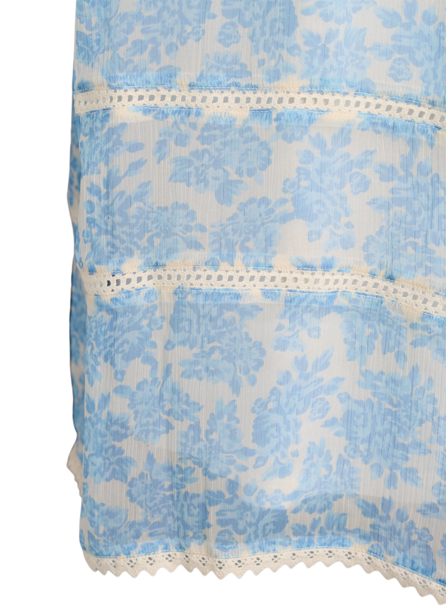 Zizzi Korte chiffonjurk met gehaakte details, Blauw, Packshot image number 3