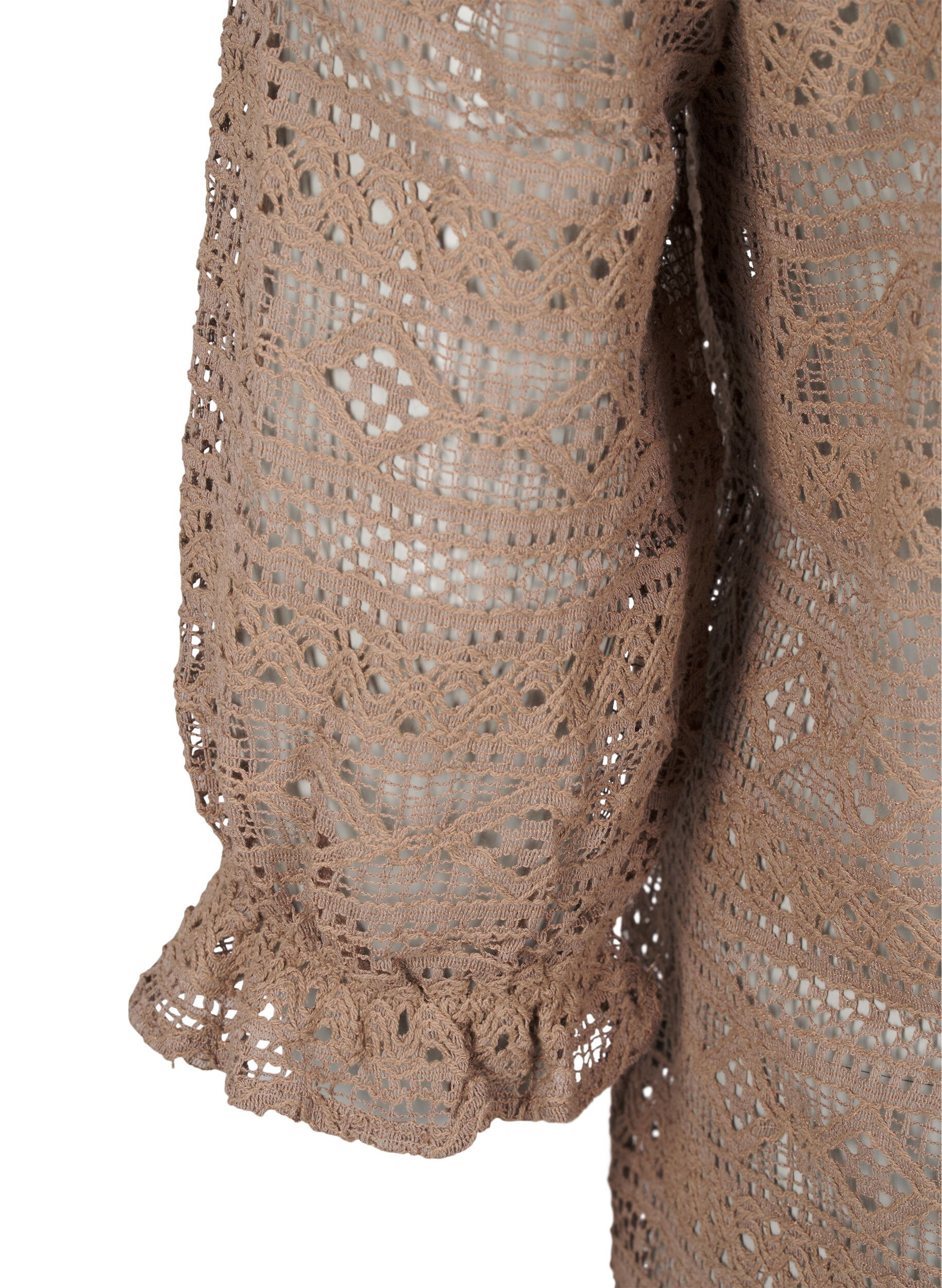 Zizzi Blouse met gatenpatroon en 3/4 mouwen, Bruin, Packshot image number 3