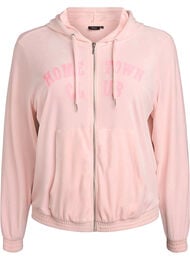 Zachte velours hoodie met ritssluiting, Roze