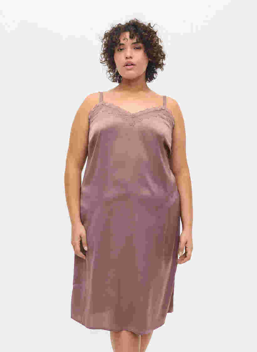 Mouwloze pyjama jurk met kant en rugdetail, Sparrow, Model image number 0