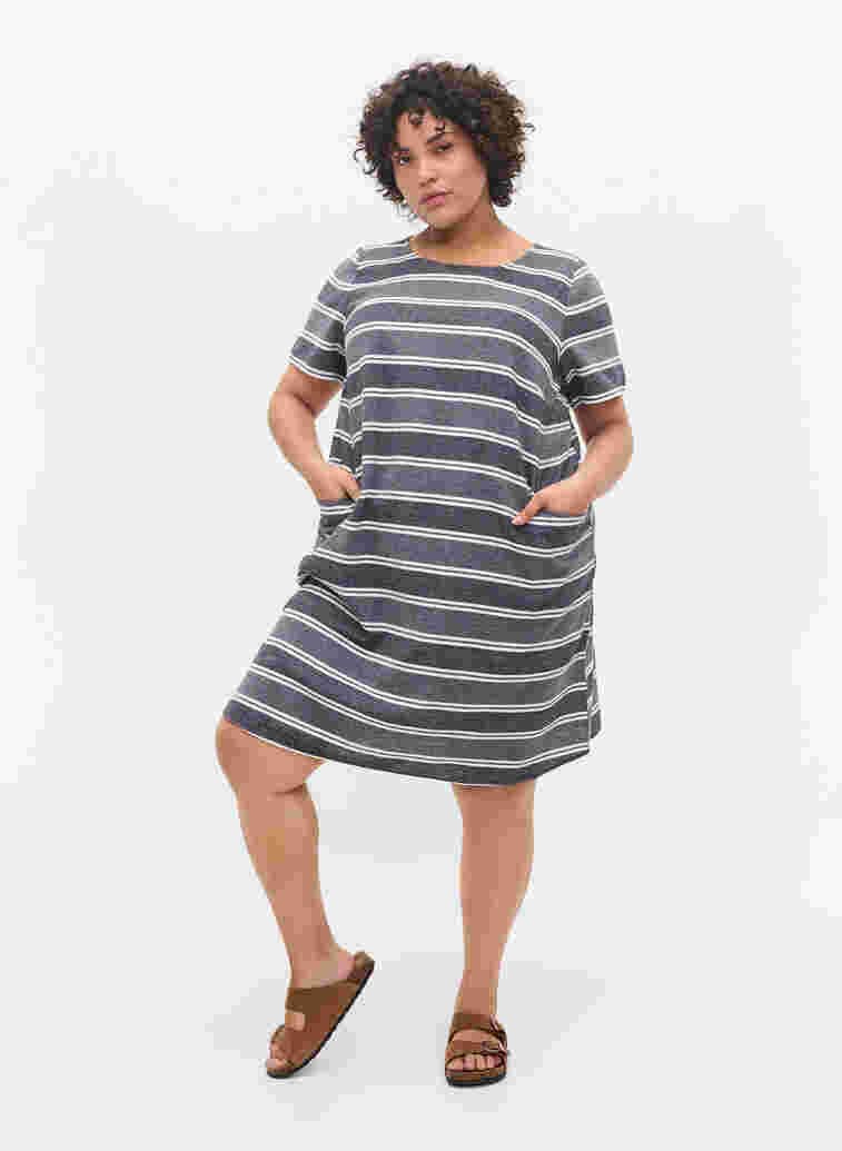 Gestreepte jurk met korte mouwen, Blue Stripe, Model image number 2