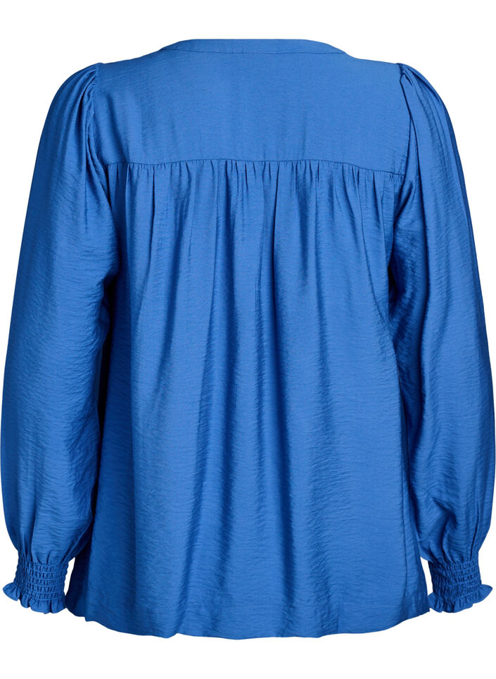 Viscose blouse met smock en geplooide details, Blauw, Packshot image number 1