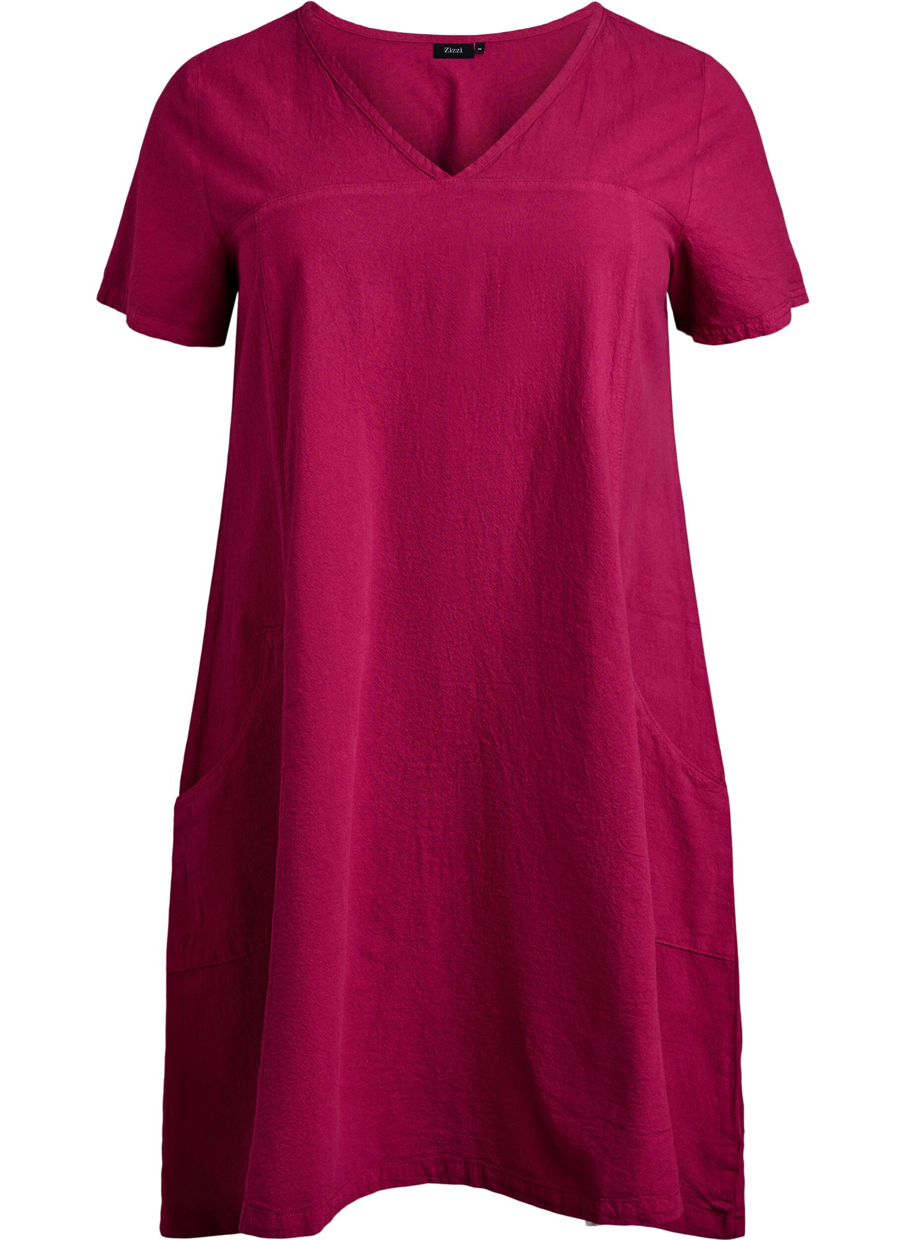 ZizziKatoenen jurk met korte mouwen, Rood, Packshot image number 0