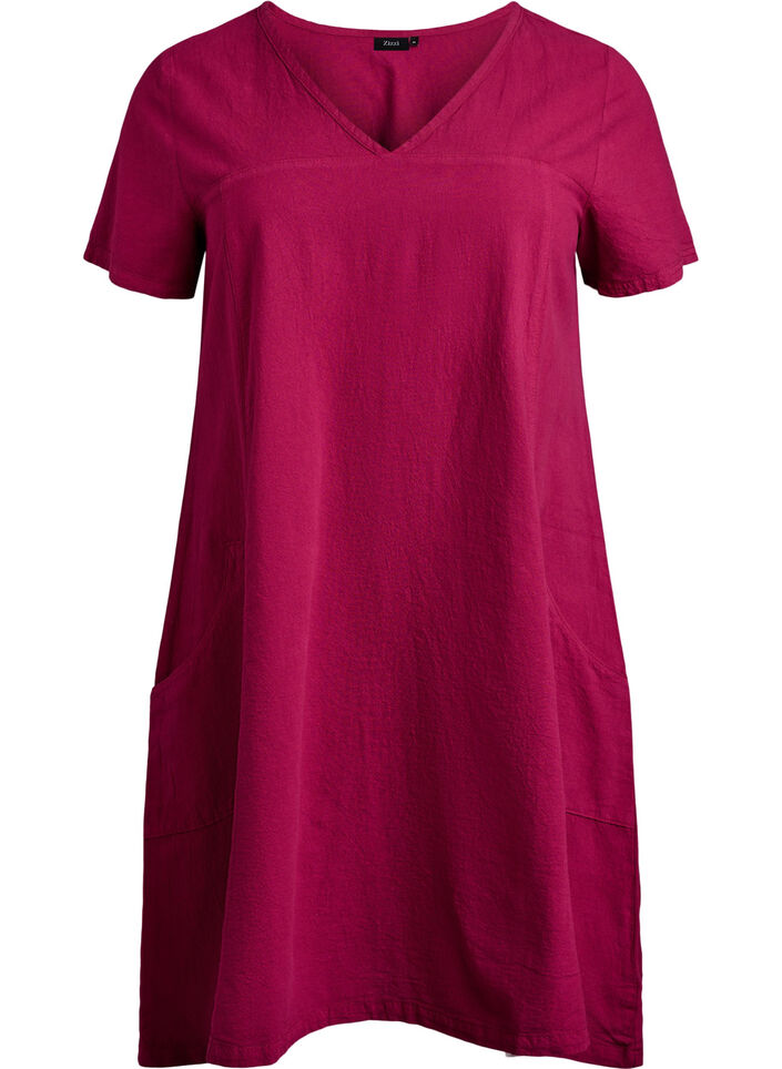 Katoenen jurk met korte mouwen, Rood, Packshot image number 0