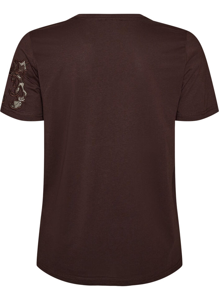 Katoenen T-shirt met kanten applicaties, Bruin, Packshot image number 1
