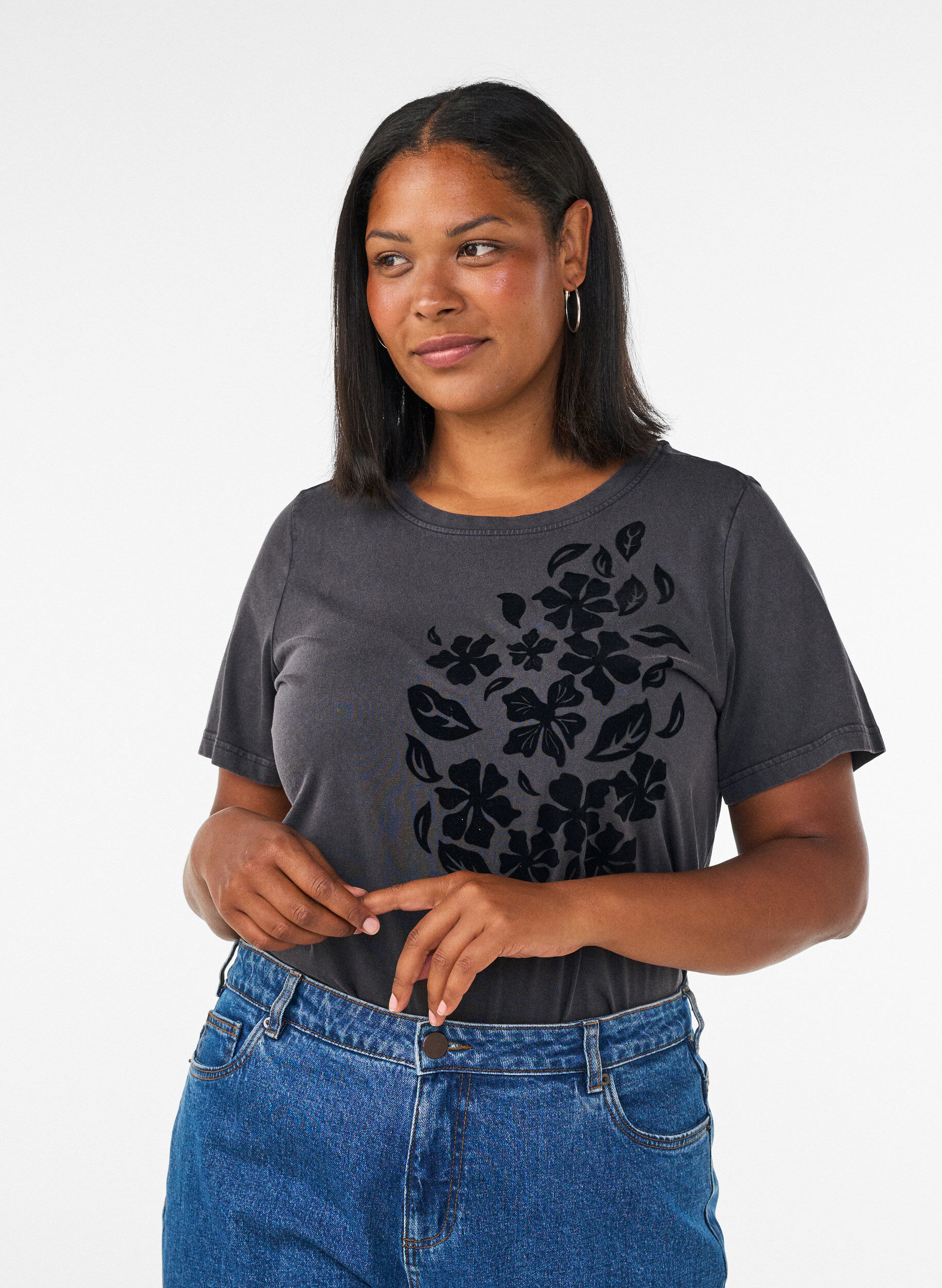 ZizziT-shirt van biologisch katoen met print, Grijs, Model image number 0