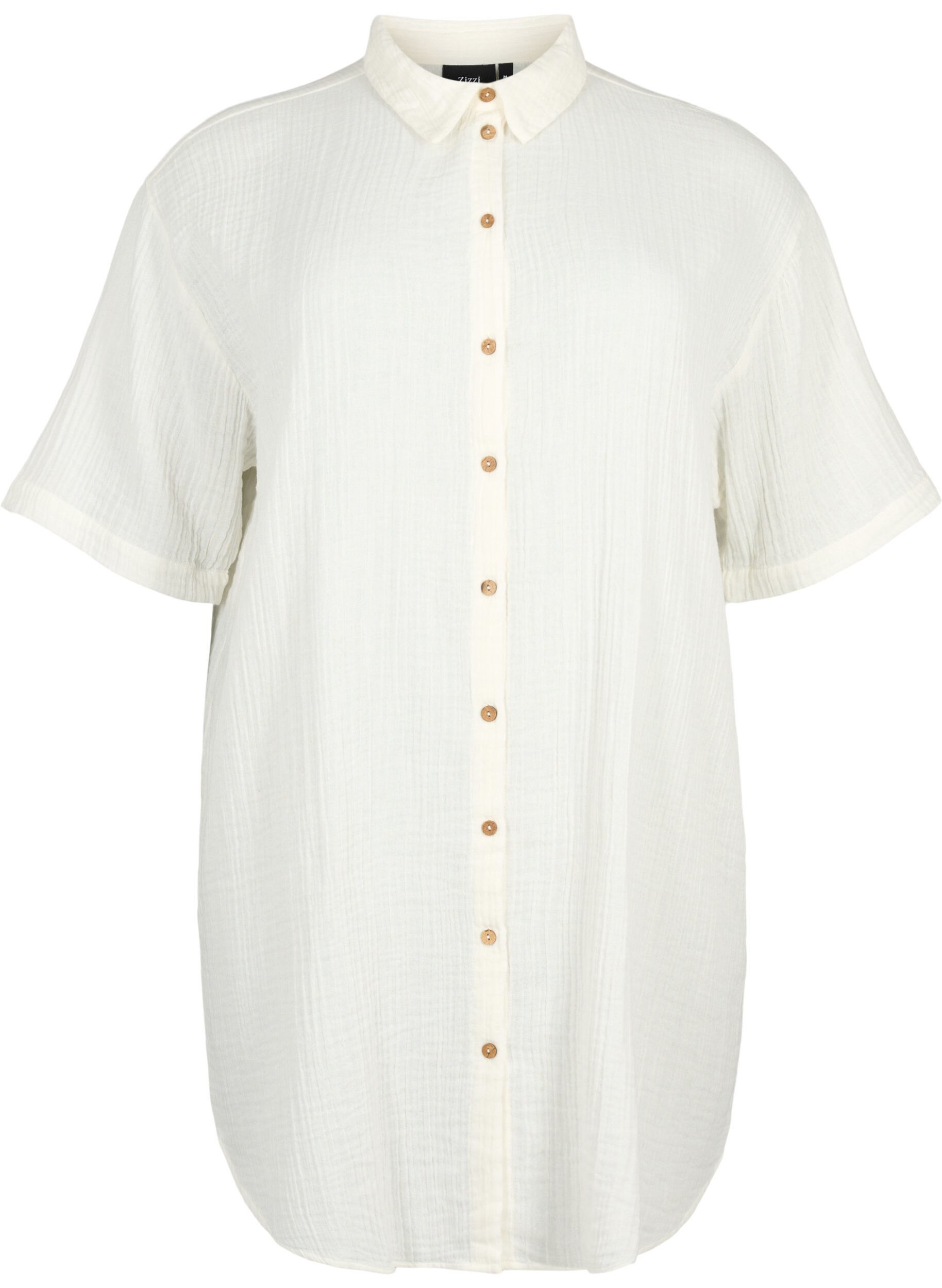 Zizzi Shirt met korte mouwen en knopen, Off-White, Packshot image number 0