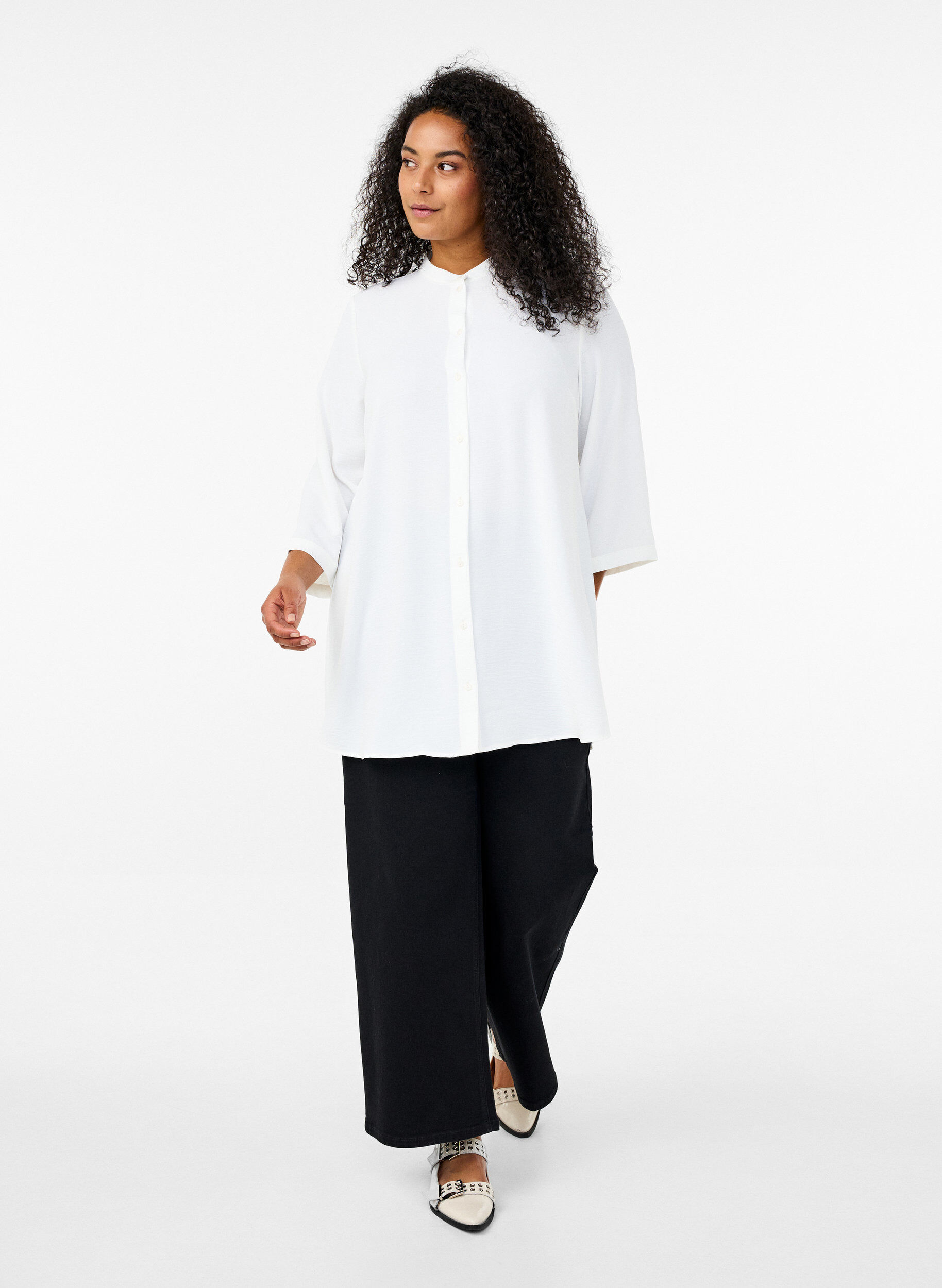 Zizzi FLASH - Tuniek met 3/4 mouwen, Vanille, Model image number 1