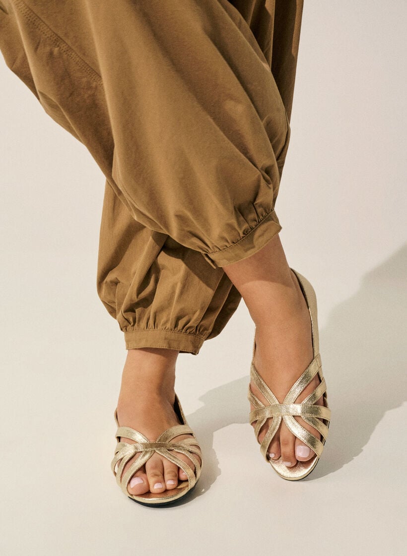 Goudkleurige ballerina met gekruiste bandjes, Goud, Image image number 0