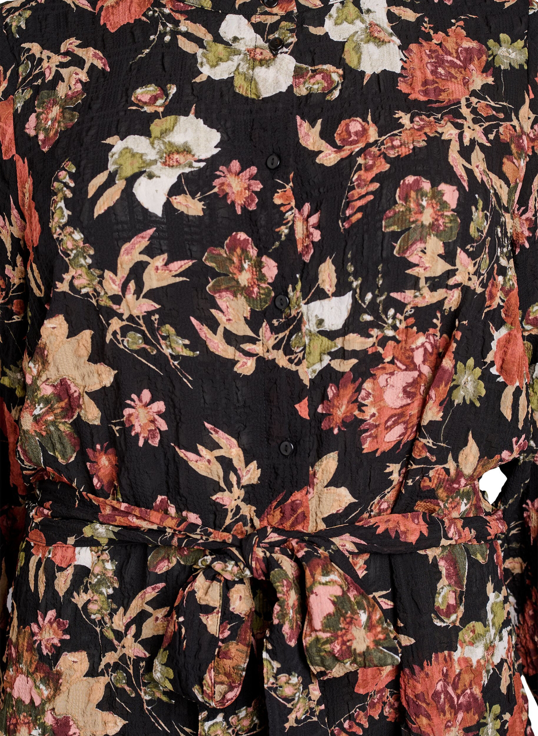 Zizzi Midi-jurk met bloemenprint en afneembare strikceintuur, Zwart, Packshot image number 2