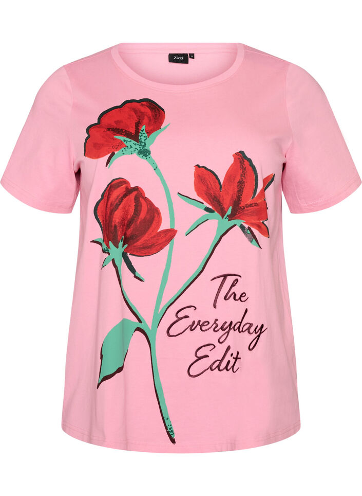 Katoenen T-shirt met print aan de voorkant, Roze, Packshot image number 0