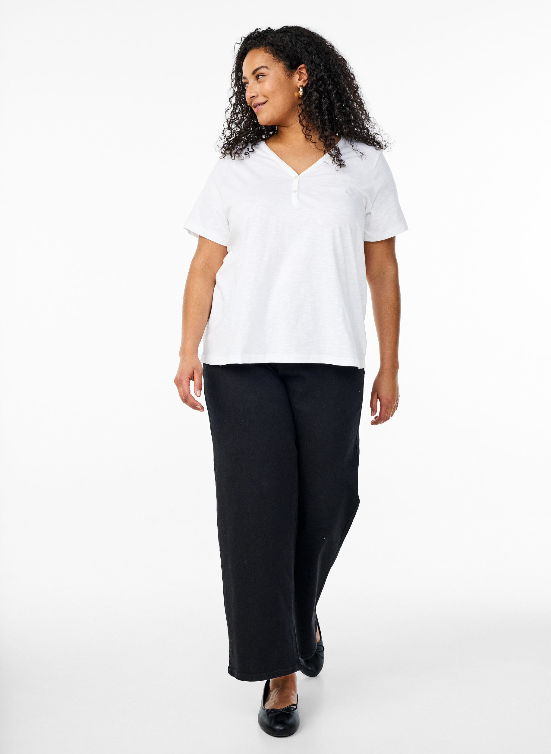 ZizziT-shirt met knoopdetail, Wit, Model image number 1