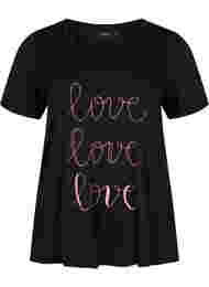 Katoenen t-shirt met v-hals en opdruk, Black W. Love