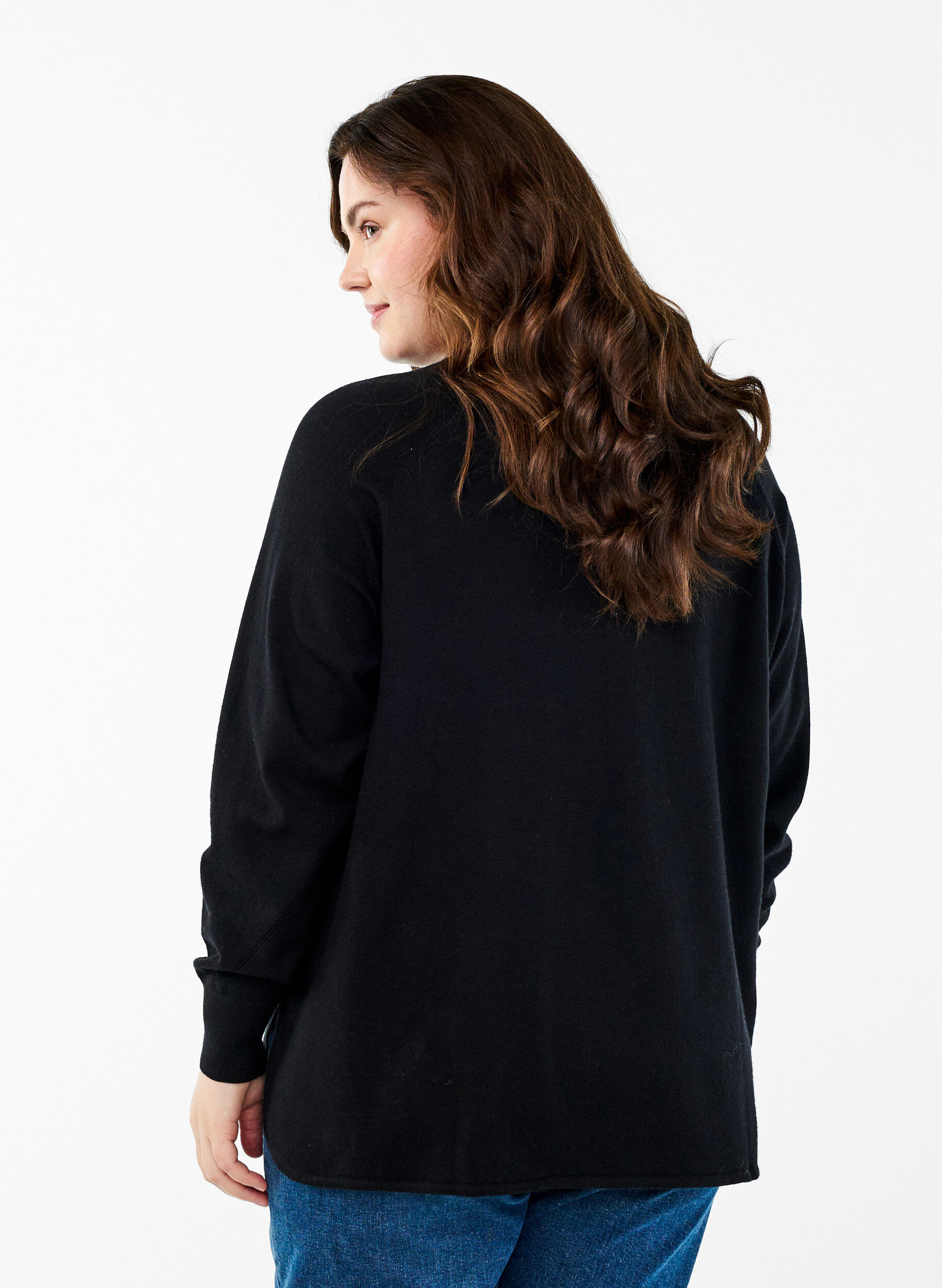 ZizziGebreide blouse met ronde hals en gebreid patroon, Zwart, Model image number 2