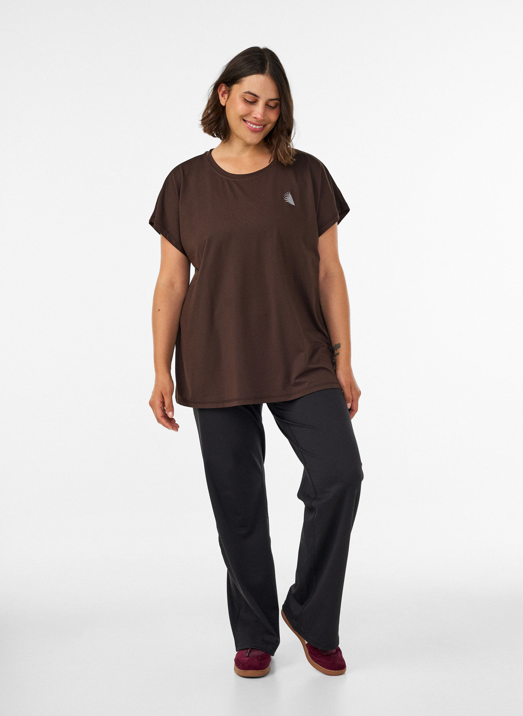 ZizziEffen gekleurd trainingsshirt, Bruin, Model image number 1