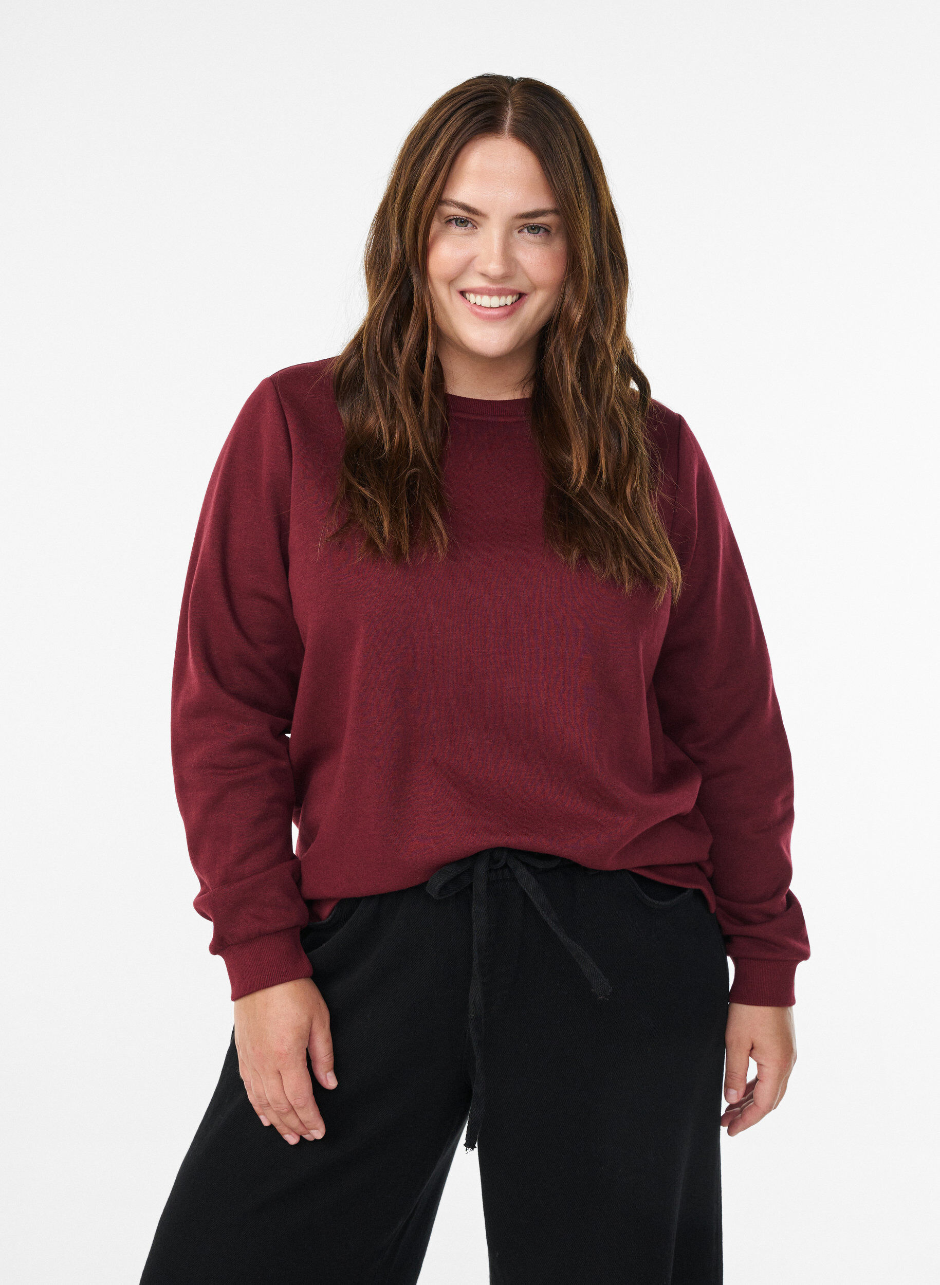 Zizzi Sweatshirt met franjes, Donker Bordeaux, Model image number 0