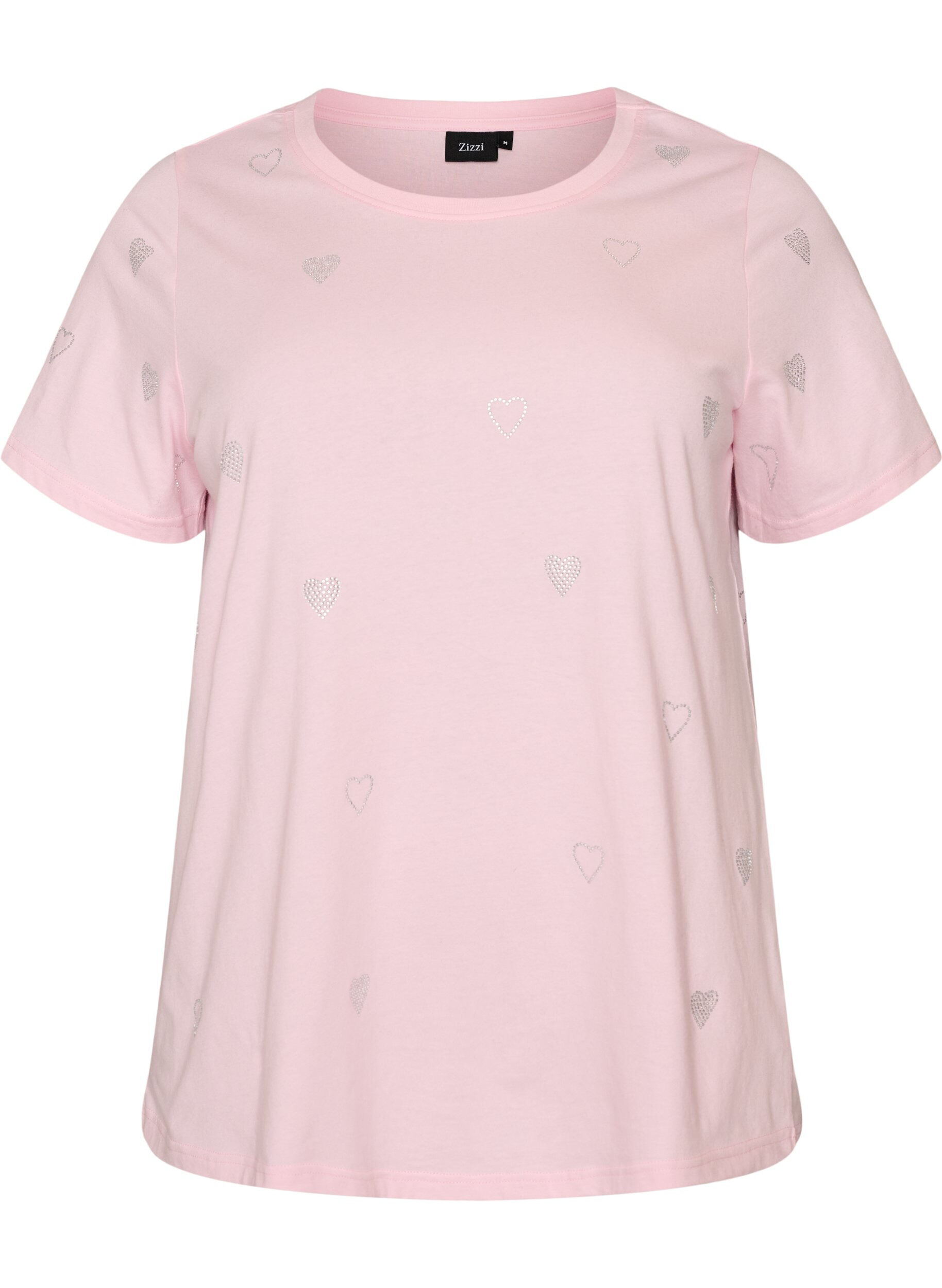 ZizziOrganisch katoenen T-shirt met hartjes, Roze, Packshot image number 0