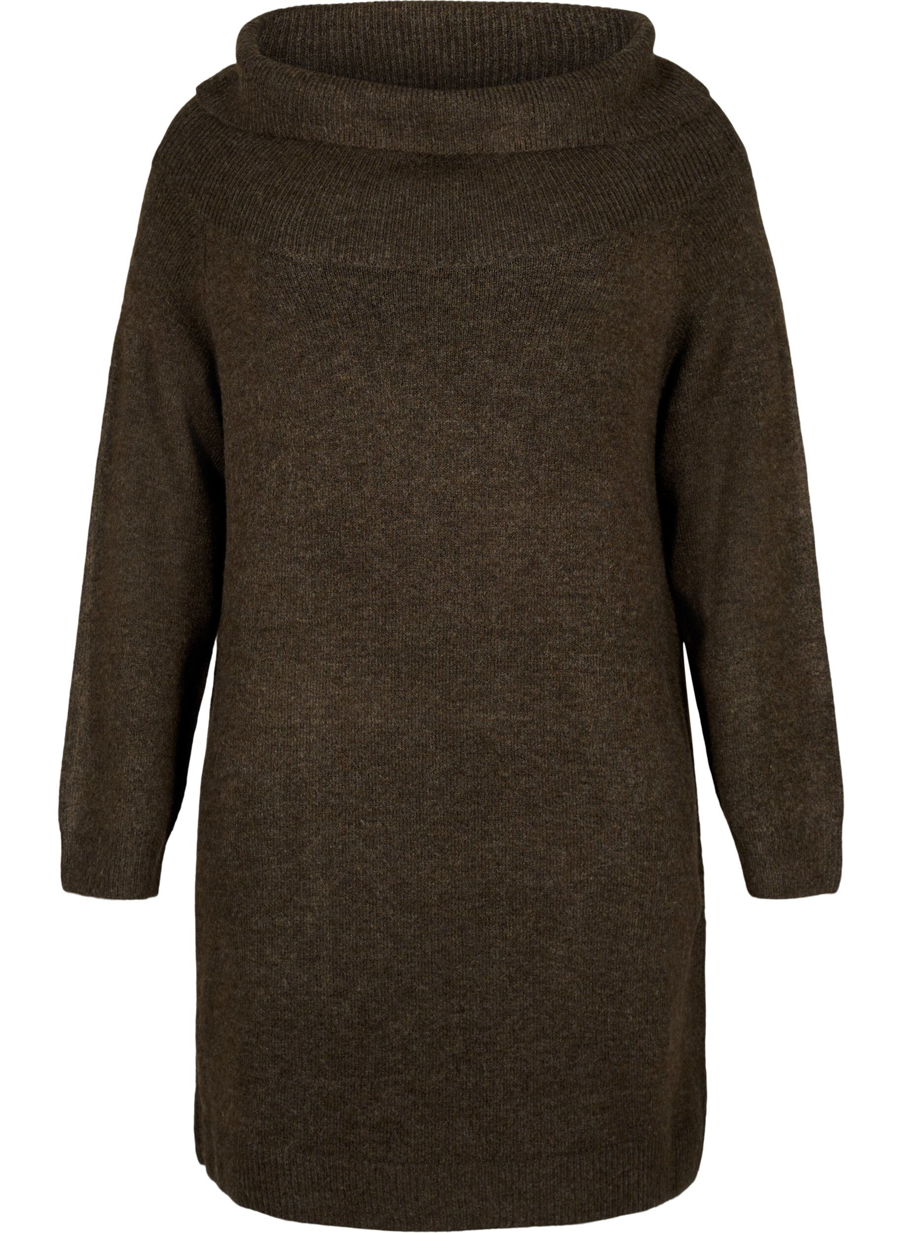 Zizzi Gem&ecirc;leerde gebreide jurk, Demitasse Mel., Packshot image number 0