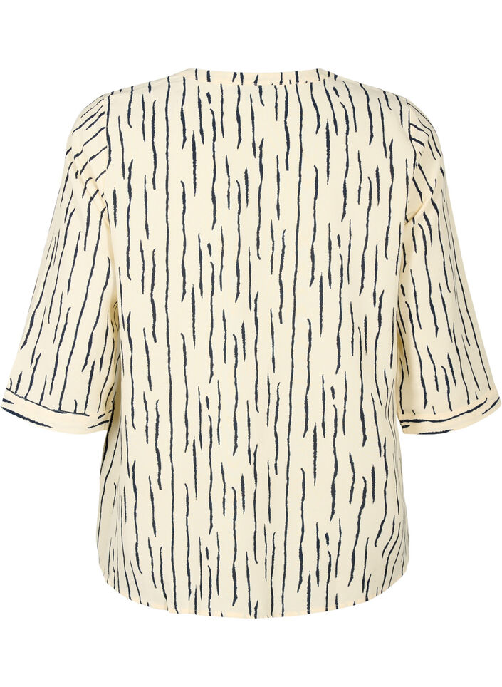 Blouse met print en 3/4 mouw, Off White Stripe, Packshot image number 1