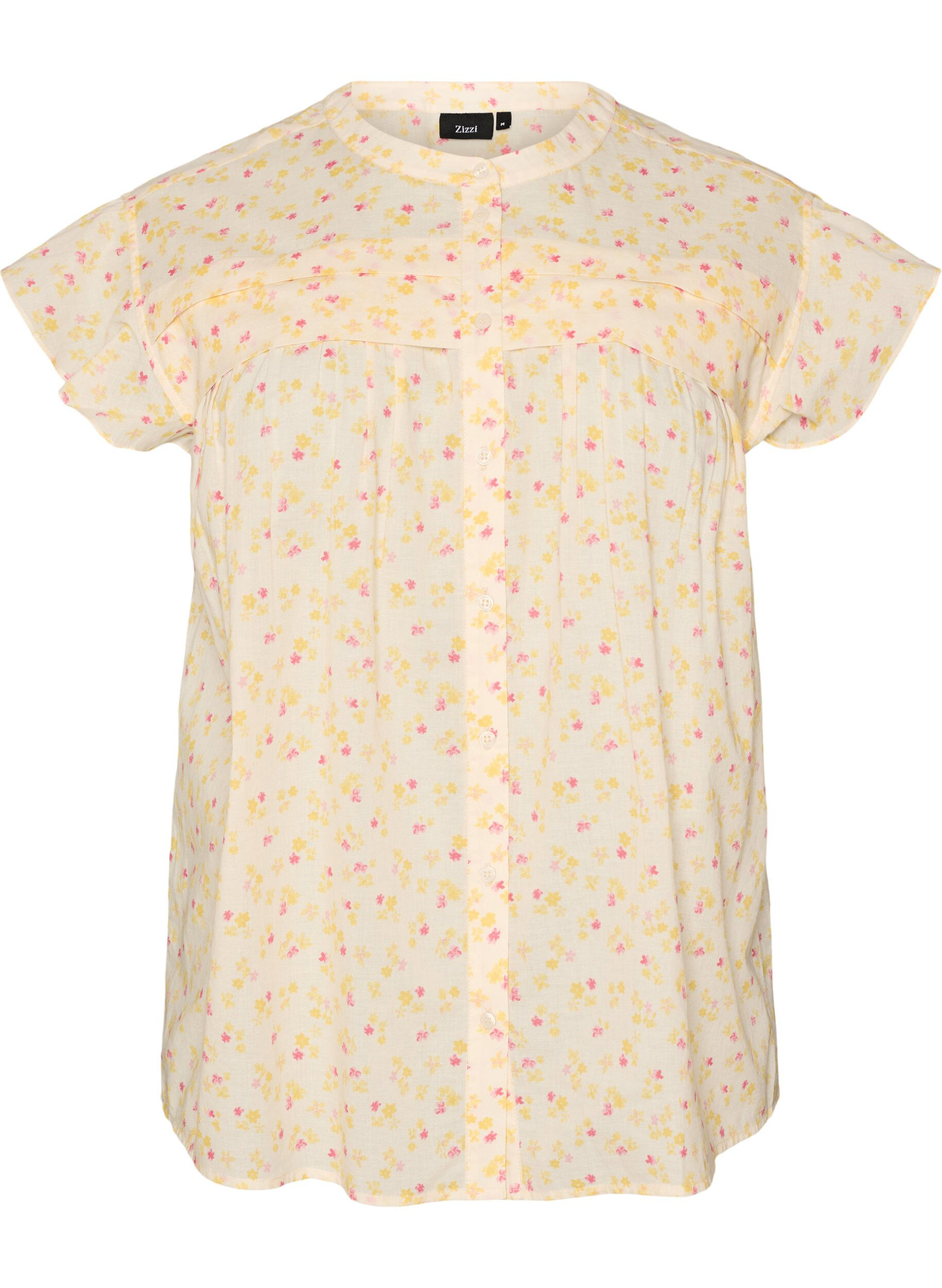 ZizziMouwloze A-lijn katoenen blouseshirt, Geel, Packshot image number 0