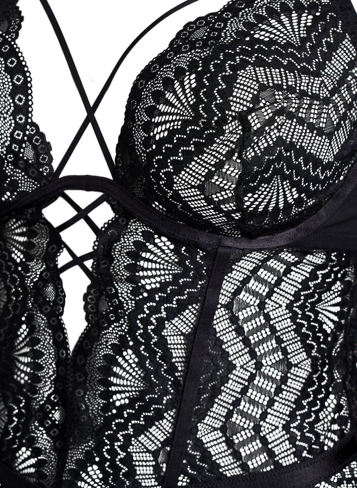 Kantbody met vetersluitingdetails, Zwart, Packshot image number 2