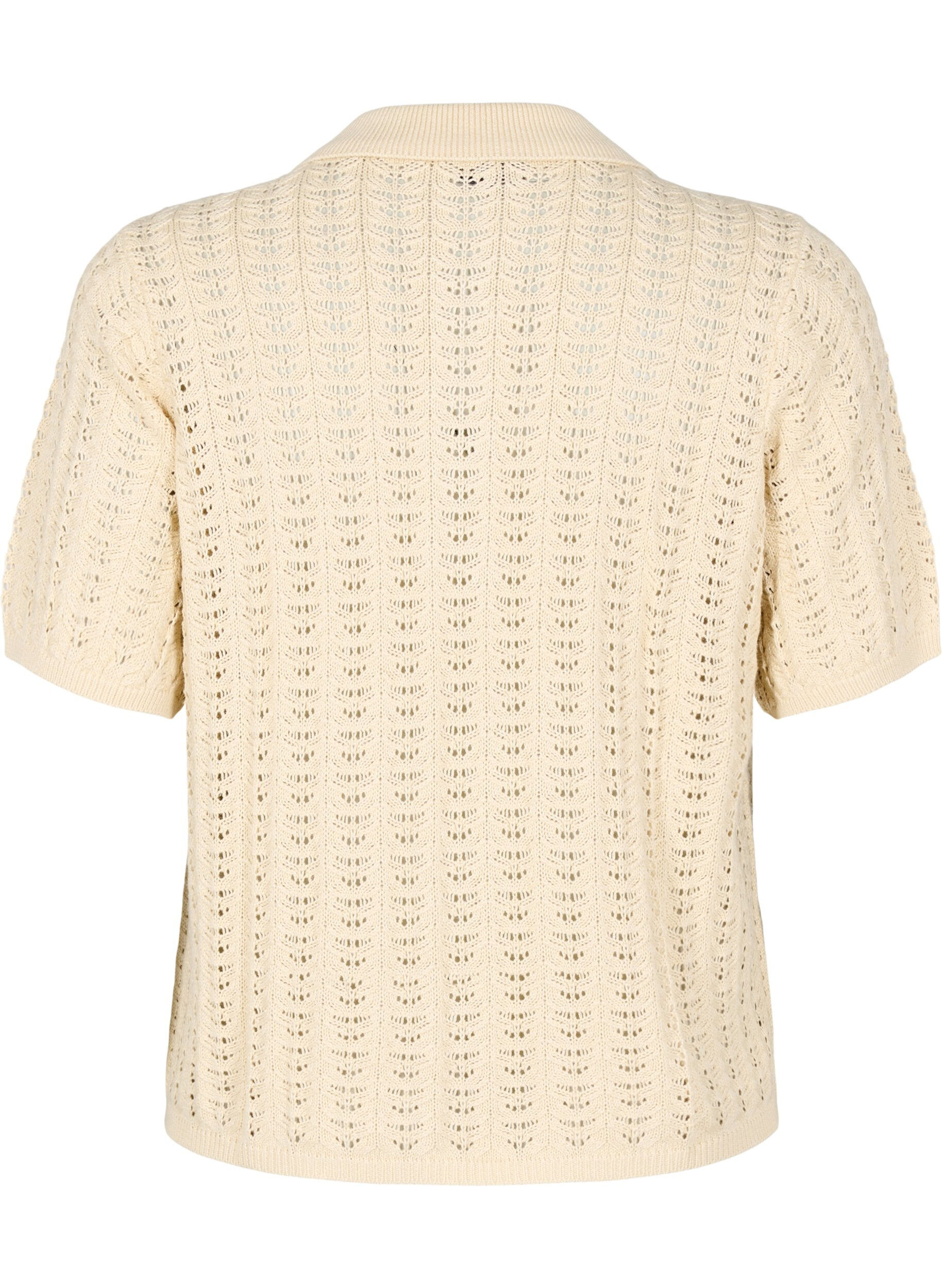 Zizzi Gebreid poloshirt met oogjespatroon, Beige, Packshot image number 1