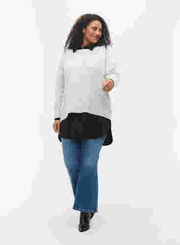 Gemêleerd gebreide blouse met pailletten, Light Grey Melange, Model image number 3