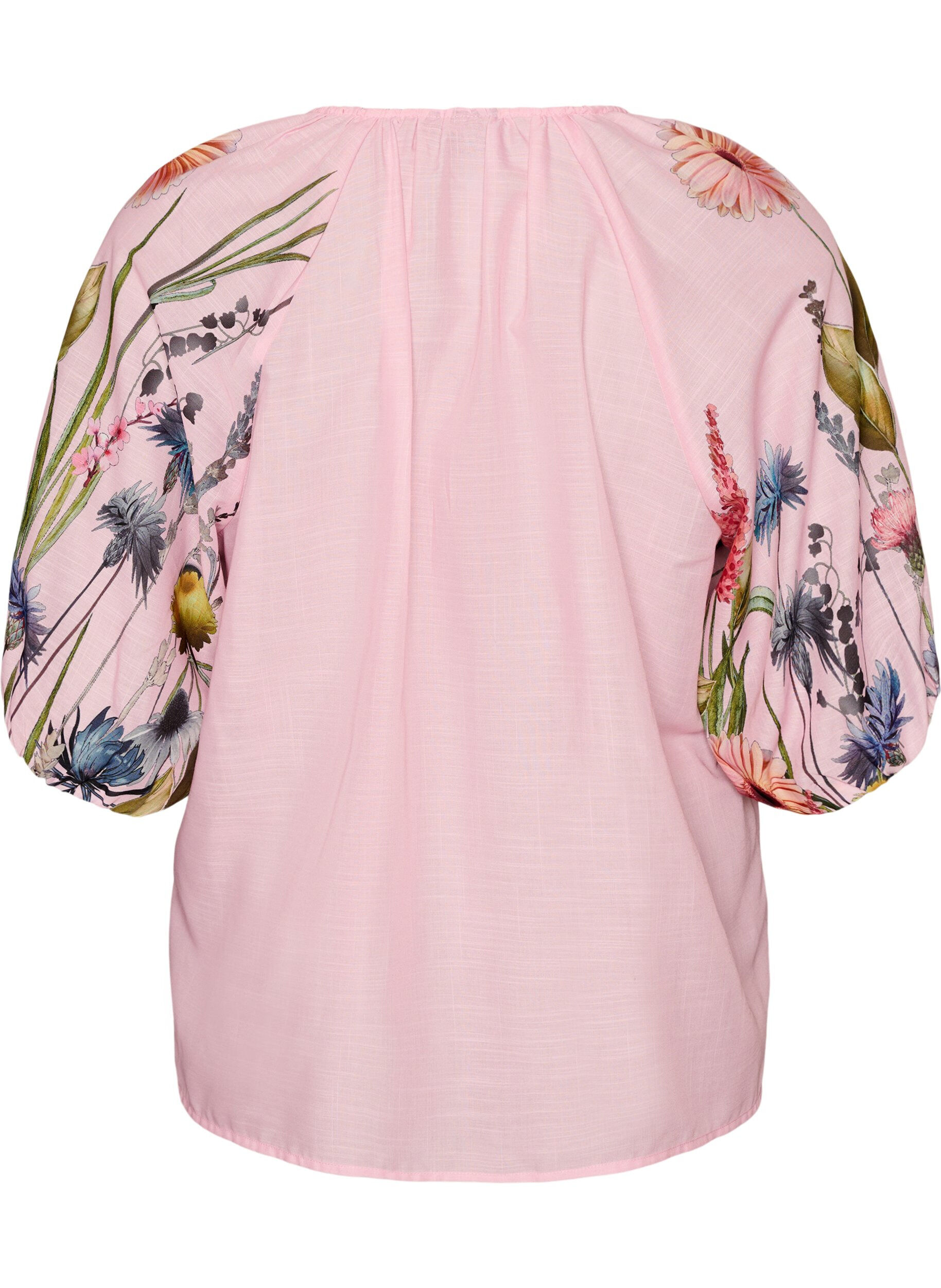 Zizzi Blouse met bloemenprint mouwen en strikdetail, Roze, Packshot image number 1
