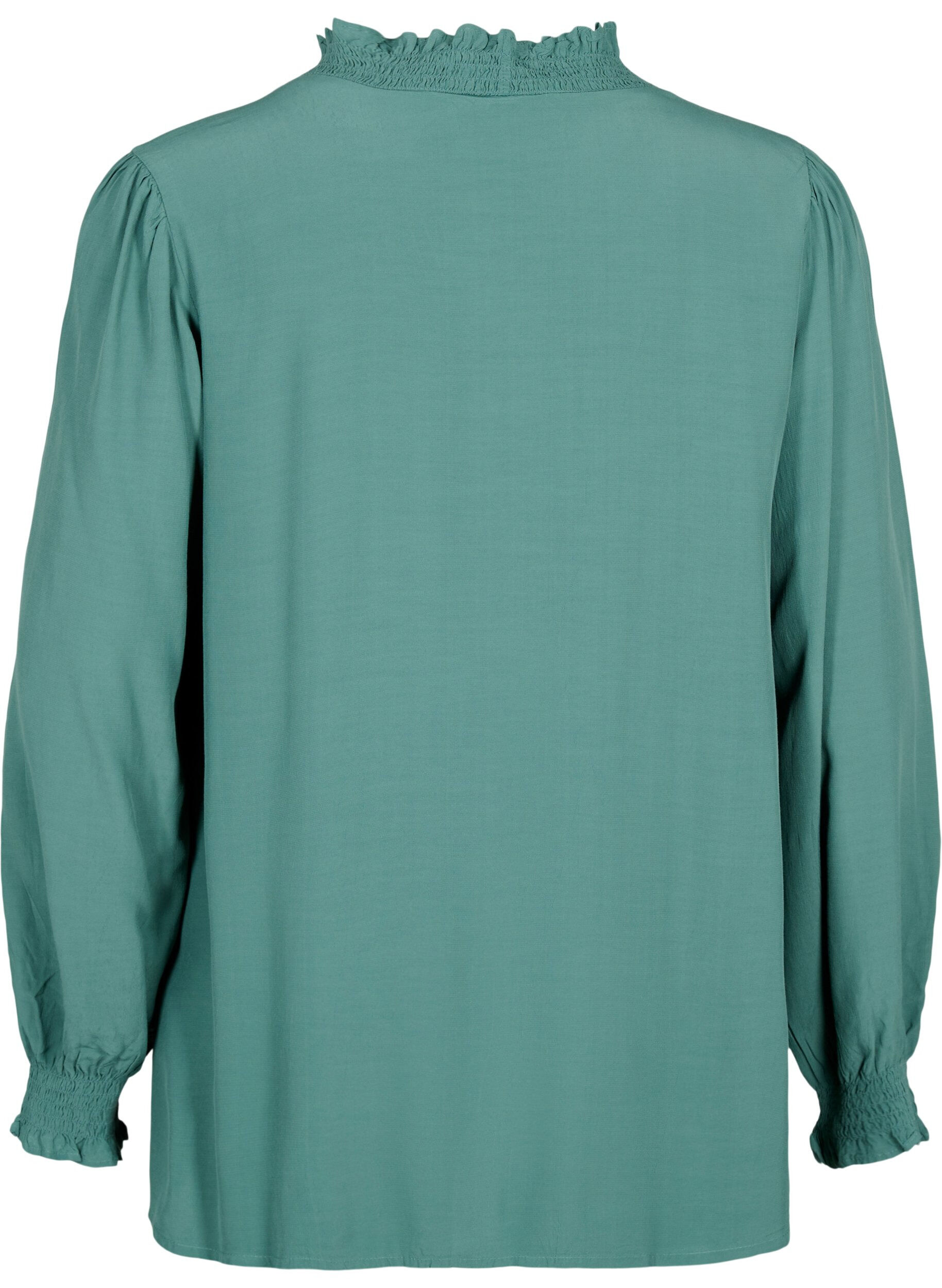 Zizzi Viscose shirt blouse met met lange mouwen, Sea Pine, Packshot image number 1