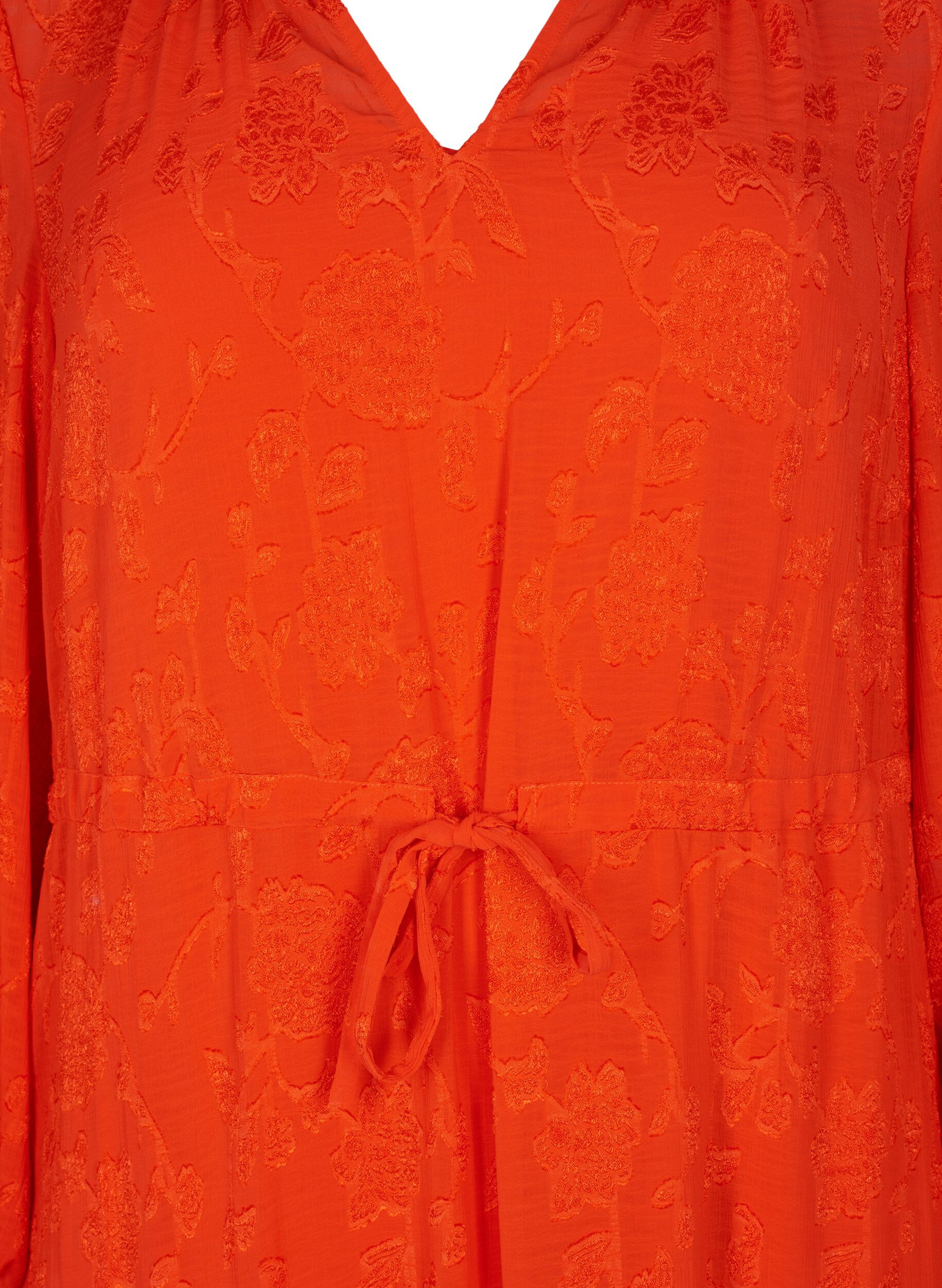 Zizzi Midi jurk in jacquard look en lange mouw, Orange.com, Packshot image number 2
